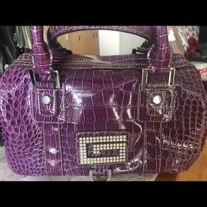 Guess embossed patent crystal logo purse